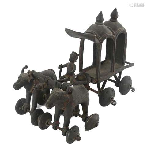 Antique India BronzeTemple Toy Ox Drawn Carriage