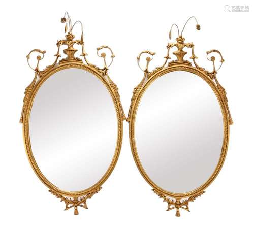 Very Fine Carvers Guild Pair Oval Wall Mirrors