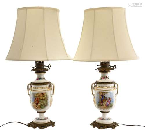 French Victorian Hand Painted Porcelain Vases Converted Lamp...