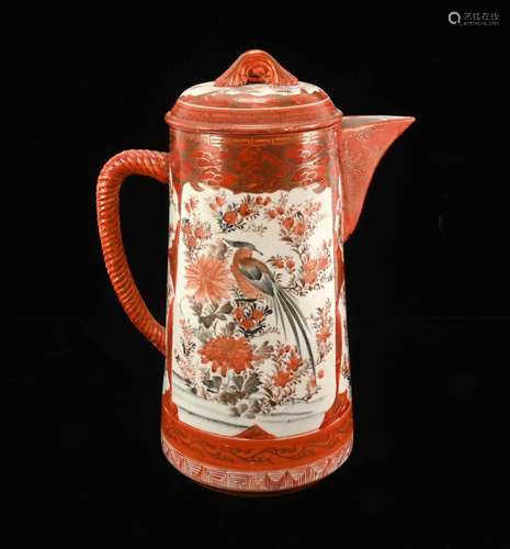 Antique Japanese Kutani Porcelain Lidded Pitcher