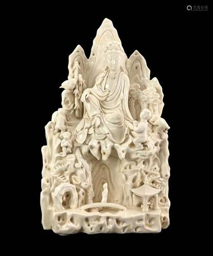 Chinese Dehua Blanc De Chine Kwan Yin Mountain Throne Signed...