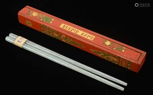 Vintage Burma Gems Carved Jade Chopsticks