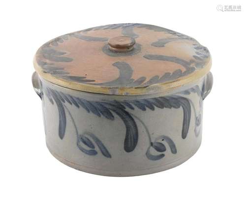 Early Virginia Pottery Decorated Lidded Cake Crock