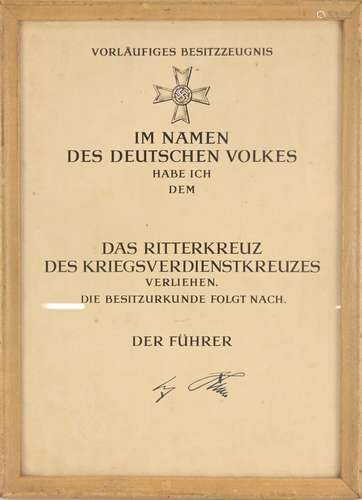 Vorläufiges Besitzzeugnis Signed Der Führer