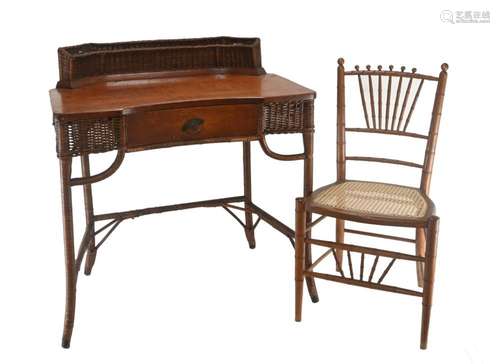 Early American Wicker Desk And Chair