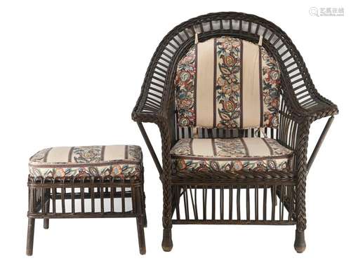 Antique American Wicker Chair And Footstool