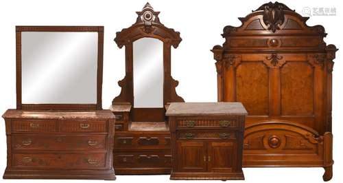 Victorian Walnut 4 Piece Massive Bedroom Suite