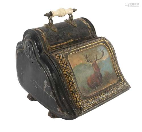 Victorian Hand Painted Buck Deer Coal Scuttle