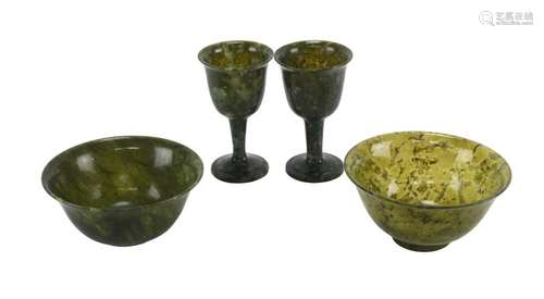 Antique Chinese Spinach Jade Cups Bowls