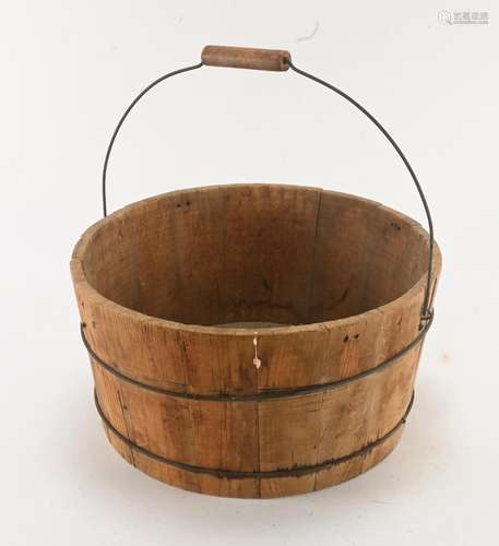 Early American Wooden Bail Handle Farm Bucket