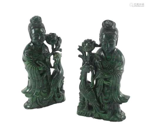 Chinese Carved Green Hardstone Figures