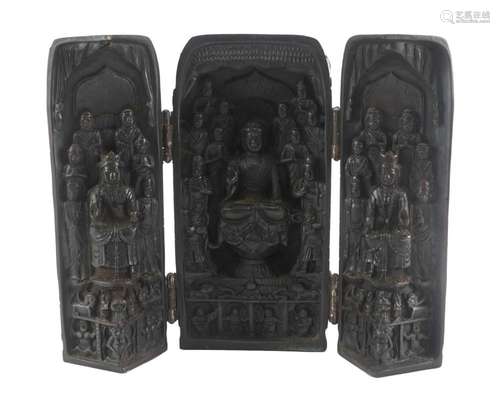 Chinese Carved Wood Temple Shrine Buddha Box