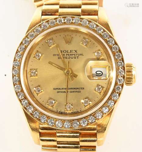 Rolex 18K Gold Oyster Perpetual Datejust Ladies Wristwatch