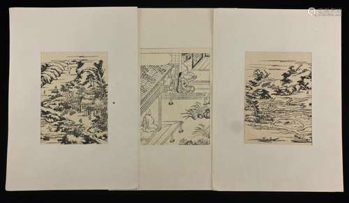 Group of Sumizuri Japanese Woodblocks Morikuni Nobuaki