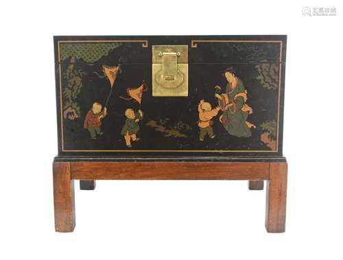 Japanese Black Japanned Lacquer Wedding Chest On Stand