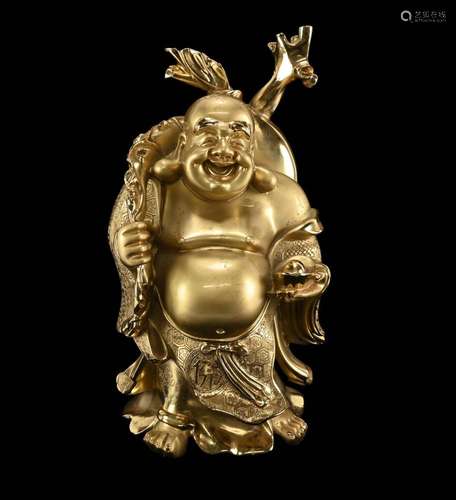 Vintage Polish Brass Gold Happy Buddha Statue