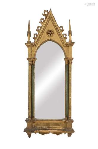 Victorian Gothic Revival Gold Gilt Wall Mirror