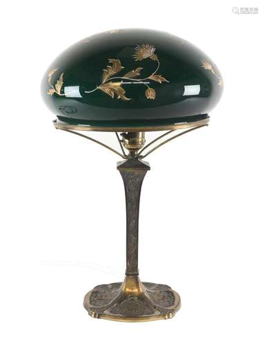 1920s Mushroom Emerald Glass Shade Table Lamp