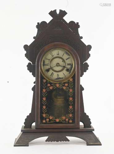 Antique Gilbert Walnut Time And Strike Mantel Clock