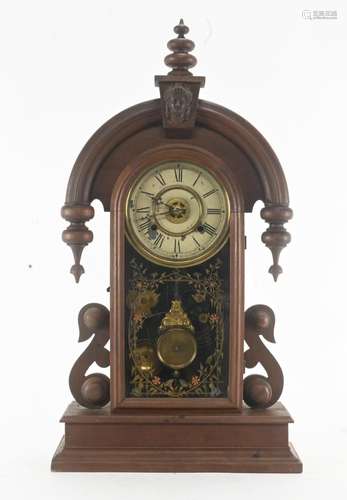 Antique New Haven Walnut Teardrop Mantel Clock