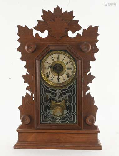 Antique Wm. L. Gilbert Swan Oak Kitchen Clock