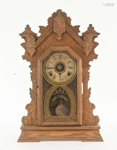 Antique Seth Thomas Time Is Money Oak Kitchen Clock