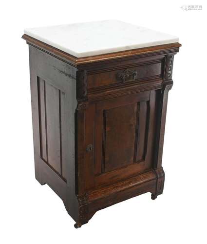 Walnut Victorian Marble Top Nightstand