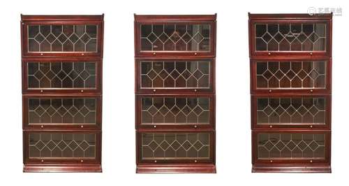 Formal Mahogany Leaded Glass Bookcases