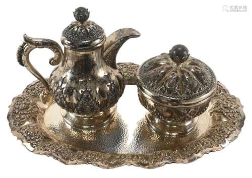 Antique German 800 Silver Creamer Sugar Tray Set