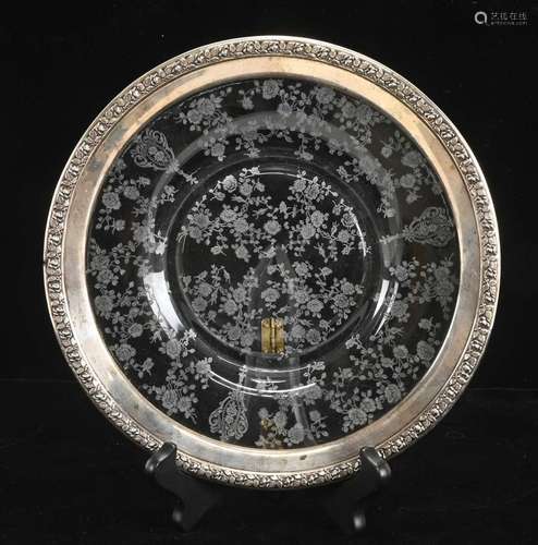 Wallace Sterling Mounted Rosepoint Crystal Plate