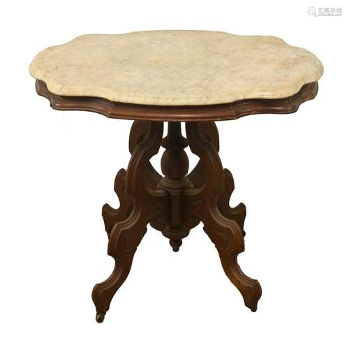 Walnut Victorian Marble Top Parlor Table