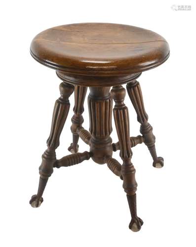 Walnut Victorian Round Organ Stool