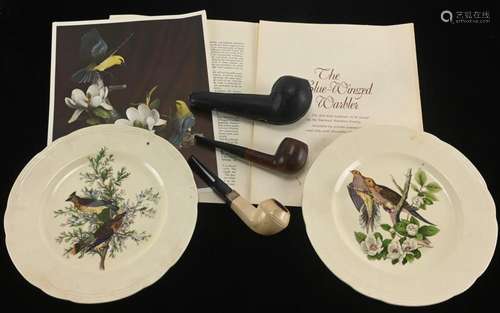 Antique Smoking Pipes And Bird Plates