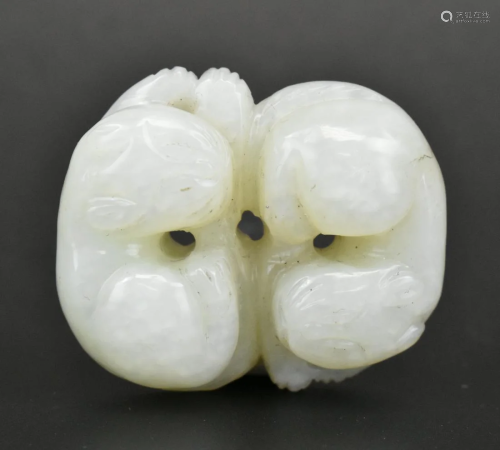 Chinese Jade Carved Twin Beast Pendant ,Qing D.