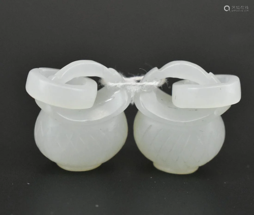 Pair of Chinese Jade Carved Flower Basket,Qing D.