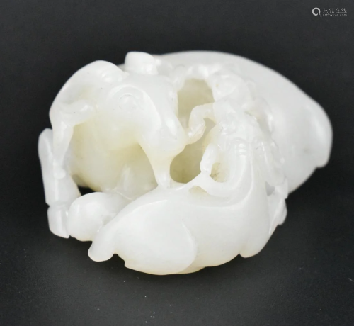 Chinese White Jade Carving Antelope Figure