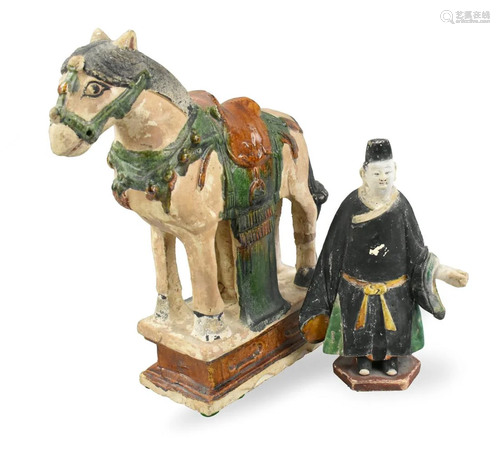 Chinese Sancai Glazed Horse & Groom, Ming Dynasty