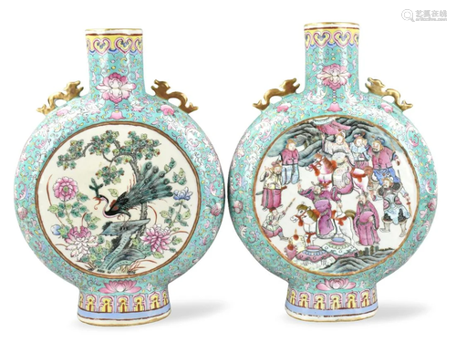 Pair of Chinese Famille Rose Moonflask Vase,19th C