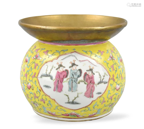 Chinese Yellow Ground Famille Rose Spittoon,19th C