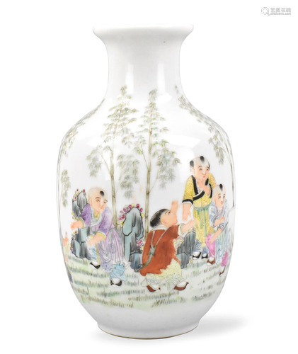 Chinese Famille Rose Vase w/Child Play, ROC Period