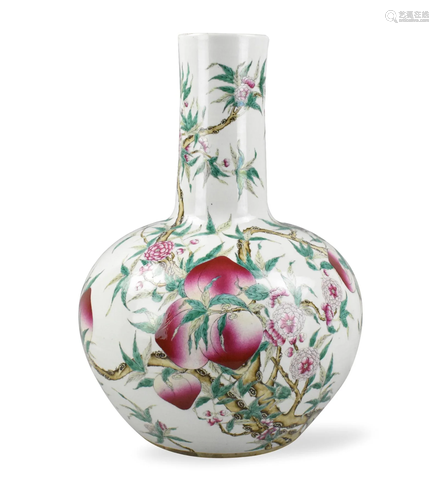 Large Chinese Famille Rose 9 Peach Vase,19th C.