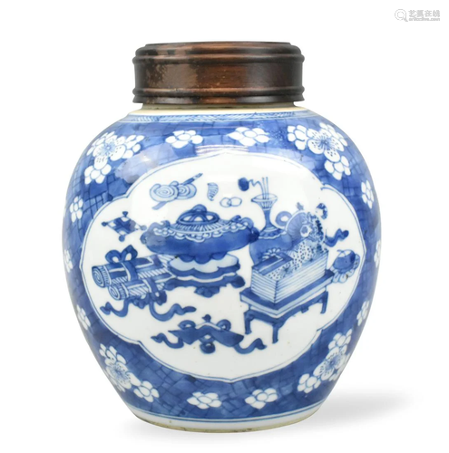 Chinese Blue & White Jar w/Antiques, Kangxi Period