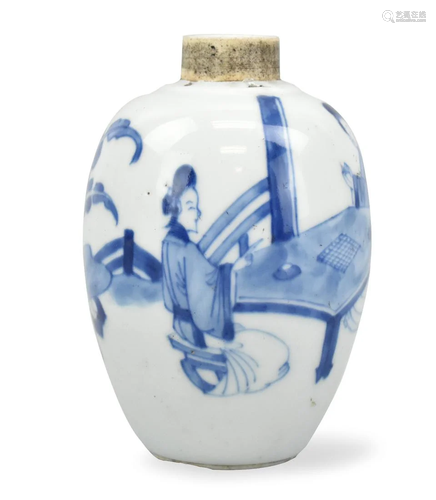 Chinese Blue & White Jar w/ Beauties, Kangxi P.