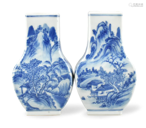 Pair Chinese B & W Wall Vase w/ Landscape,19th C.