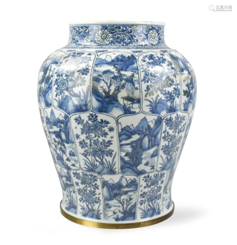 Chinese Blue & White Jar w/ Landscape, Kangxi P.