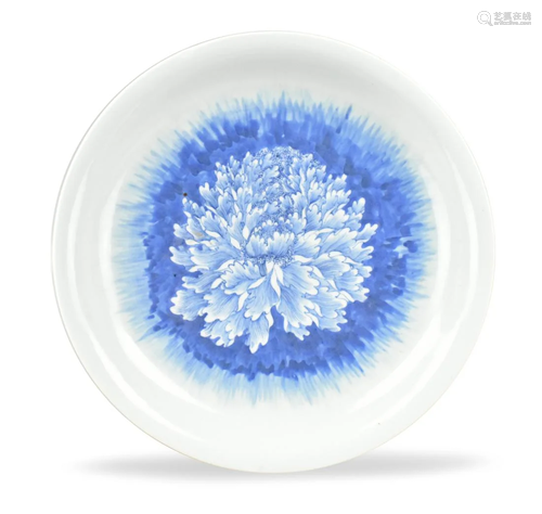 Chinese Blue & White Plate w/ Peony, 19th C.