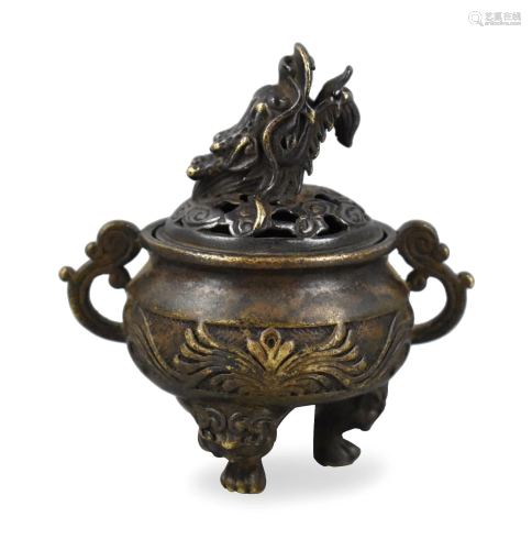 Small Chinese Bronze Dragon Incense Burner, 19th C