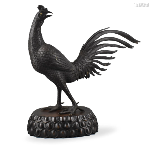 Large Chinese Bronze Cast Pheasant on Stand,19th C