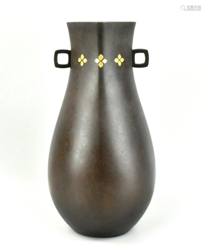 Japanese Art Deco Mixed Metal Vase ,Meiji Period