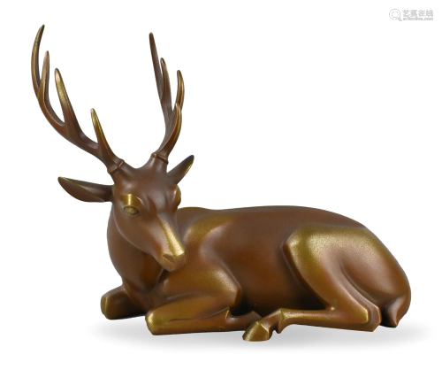 Japanese Bronze Cast Deer Figure